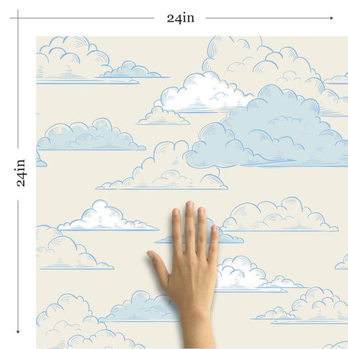 Blue and White Clouds Children Peel and Stick Removable Wallpaper