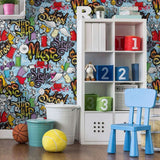 Green and Yellow Graffiti Children Peel and Stick Removable Wallpaper