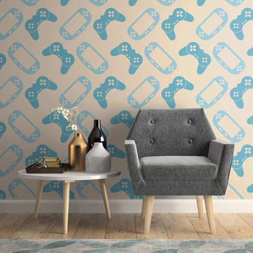 Blue Gaming Children Peel and Stick Removable Wallpaper
