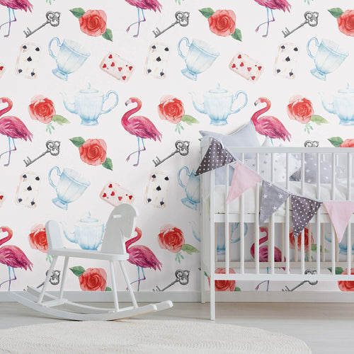 White Vintage Children Peel and Stick Removable Wallpaper