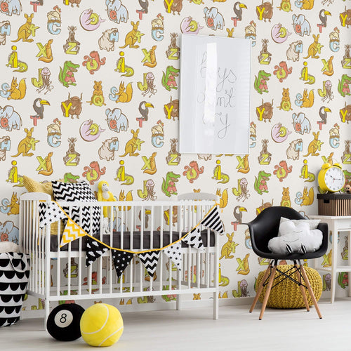 Green and Brown Educational Children Peel and Stick Removable Wallpaper