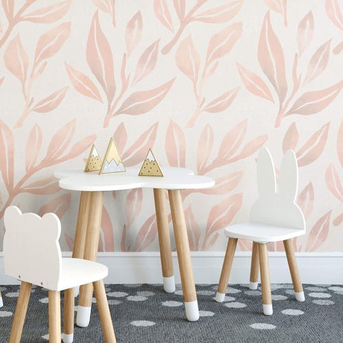 Coral Botanical Floral Peel and Stick Removable Wallpaper