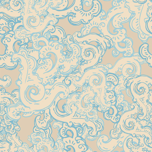 Beige and Blue Fish Nautical Peel and Stick Removable Wallpaper
