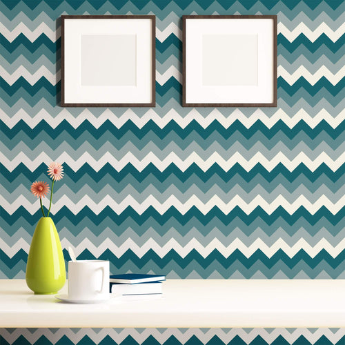 Blue Chevron Peel and Stick Removable Wallpaper