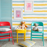 Blue and Yellow Striped Peel and Stick Removable Wallpaper