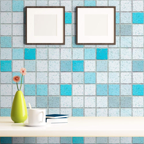 Blue and White Tile Tile Adhesive Peel and Stick Removable Wallpaper