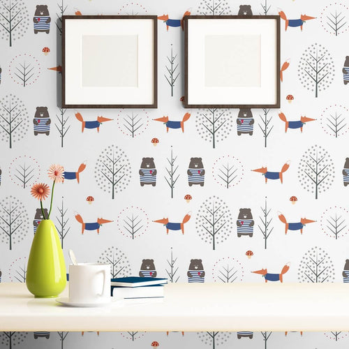 Blue and Orange Animals Baby Peel and Stick Removable Wallpaper