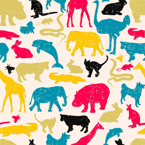 Blue and Fuchsia Animals Children Peel and Stick Removable Wallpaper