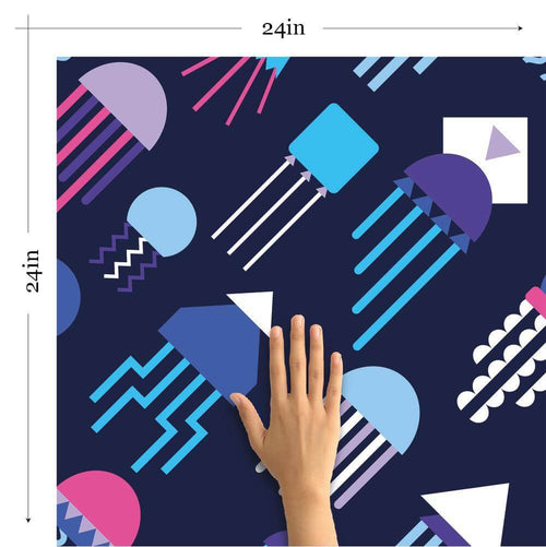 Blue and Purple Fish Nautical Peel and Stick Removable Wallpaper