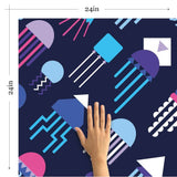 Blue and Purple Fish Nautical Peel and Stick Removable Wallpaper