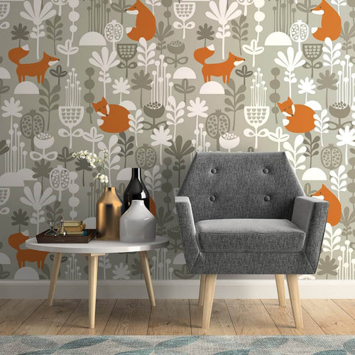 Beige and White Animals Baby Peel and Stick Removable Wallpaper