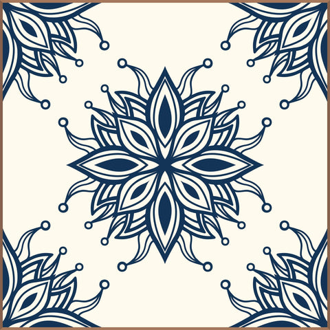 Blue Floral Tile Adhesive Peel and Stick Removable Wallpaper