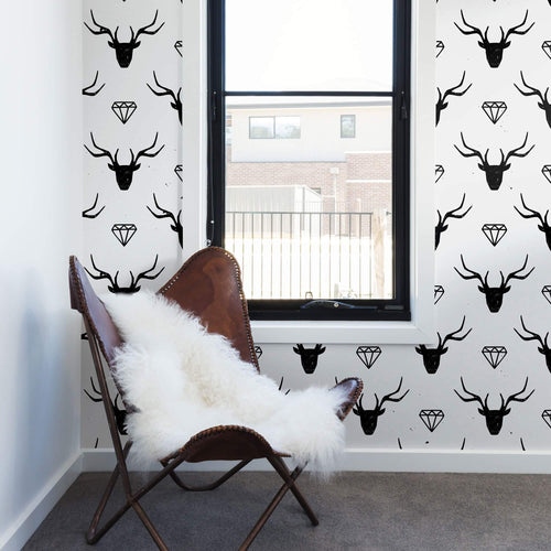 Black and White Deer Animal Peel and Stick Removable Wallpaper