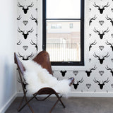 Black and White Deer Animal Peel and Stick Removable Wallpaper