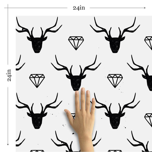 Black and White Deer Animal Peel and Stick Removable Wallpaper