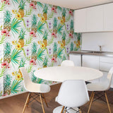White Tropical Themed Peel and Stick Removable Wallpaper