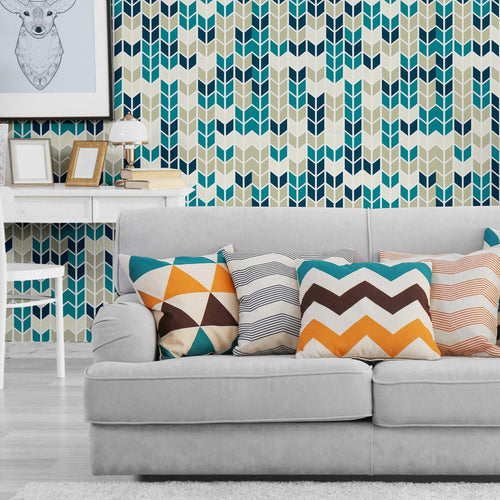 Blue and Beige Diamond Geometric Peel and Stick Removable Wallpaper