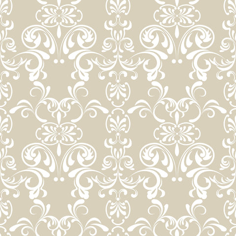 Beige and Damask Basic Peel and Stick Removable Wallpaper