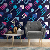 Blue and Purple Fish Nautical Peel and Stick Removable Wallpaper