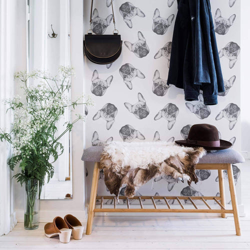 Black and White Dog Peel and Stick Removable Wallpaper