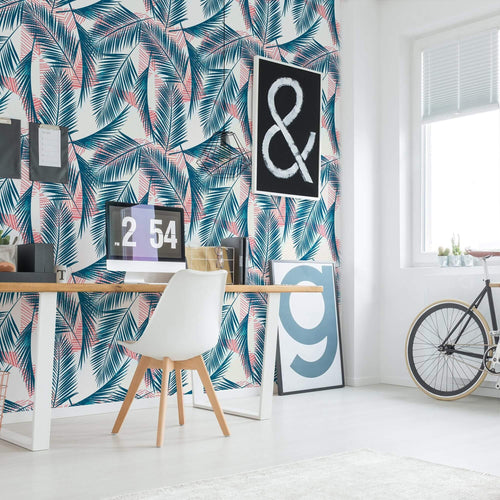 Blue and Red Tropical Floral Peel and Stick Removable Wallpape
