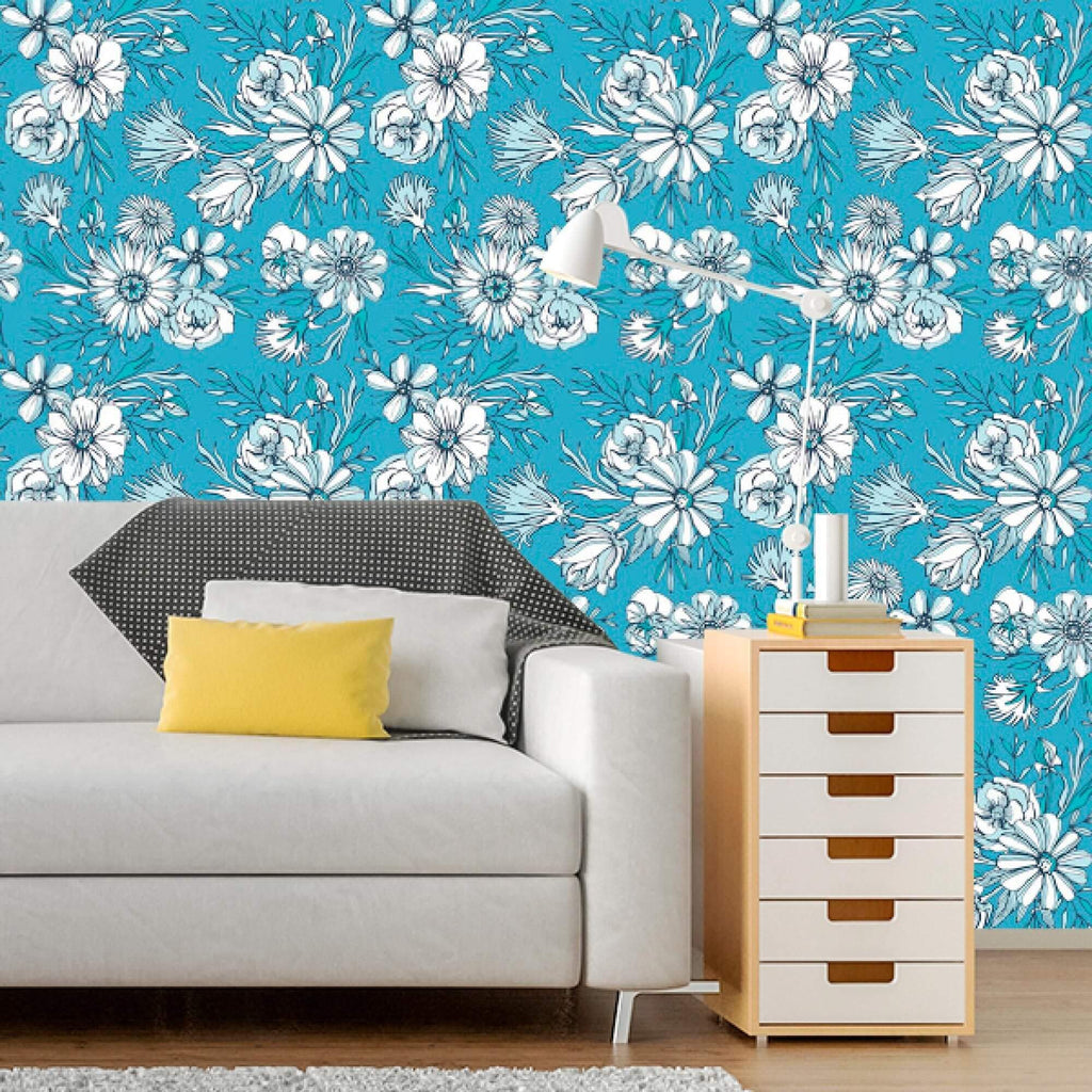 Blue and Emerald Watercolor Floral Wallpaper | Walls By Me