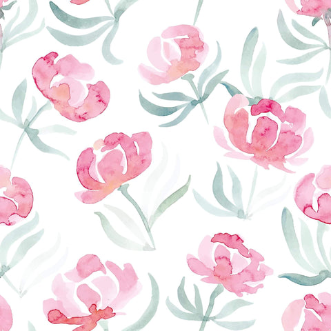 Pink and Red Watercolor Floral Removable Wallpaper 4698| Walls By Me
