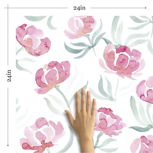 Pink and Red Watercolor Floral Removable Wallpaper 4698| Walls By Me