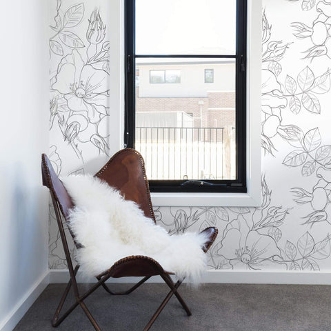Charcoal and White Floral Floral Removable Wallpaper 2198| Walls By Me