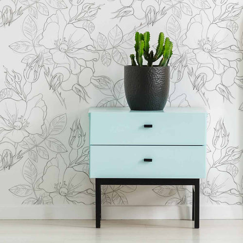 Charcoal and White Floral Floral Peel and Stick Removable Wallpaper