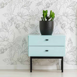 Charcoal and White Floral Floral Peel and Stick Removable Wallpaper