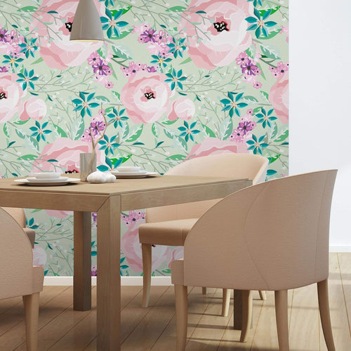 Purple and Emerale Motif Floral Removable Wallpaper 2866| Walls By Me