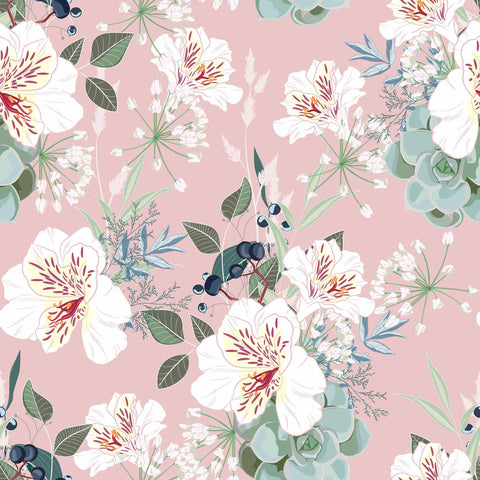 Pink Flowers Peel and Stick Removable Wallpaper