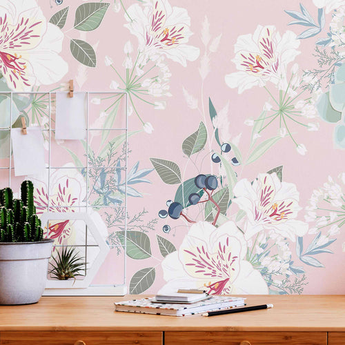 Pink Flowers Peel and Stick Removable Wallpaper