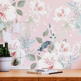 Pink Flowers Peel and Stick Removable Wallpaper