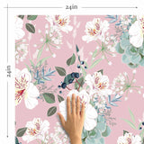 Pink Flowers Peel and Stick Removable Wallpaper