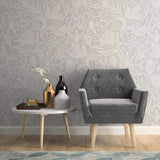 Gray Botanical Floral Peel and Stick Removable Wallpaper