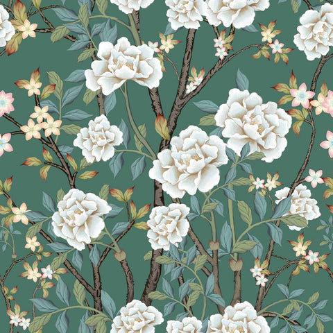 Green Flowers Peel and Stick Removable Wallpaper