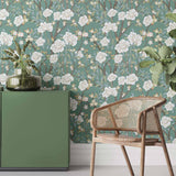 Green Flowers Peel and Stick Removable Wallpaper