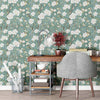 Green Flowers Peel and Stick Removable Wallpaper
