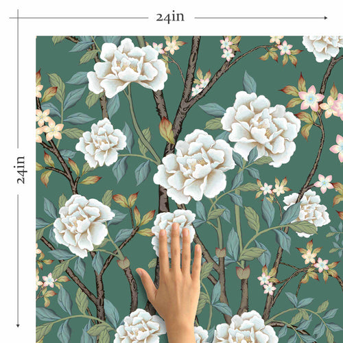 Green Flowers Peel and Stick Removable Wallpaper