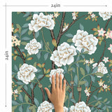 Green Flowers Peel and Stick Removable Wallpaper