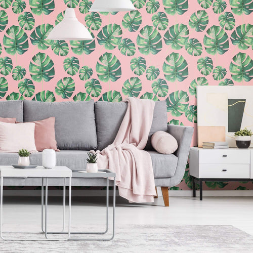 Pink Botanical Floral Peel and Stick Removable Wallpaper