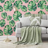 Pink Botanical Floral Peel and Stick Removable Wallpaper