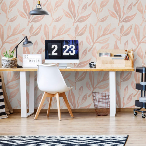 Coral Botanical Floral Peel and Stick Removable Wallpaper