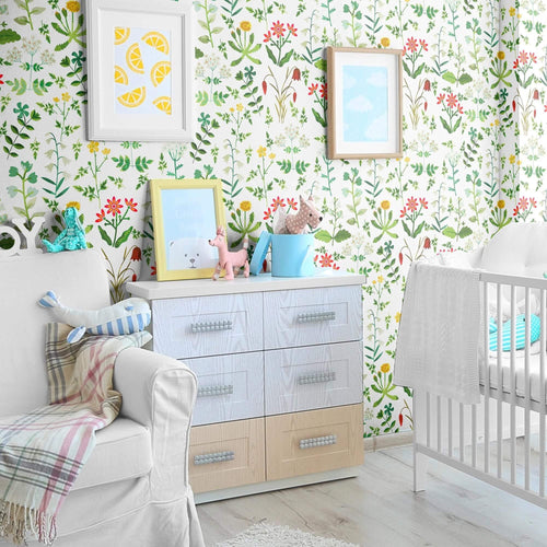 White Botanical Floral Peel and Stick Removable Wallpaper