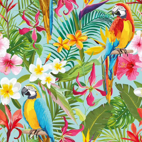 Green and Blue Tropical Floral Peel and Stick Removable Wallpaper