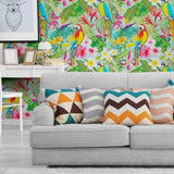 Green and Blue Tropical Floral Peel and Stick Removable Wallpaper