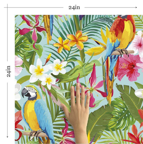 Green and Blue Tropical Floral Peel and Stick Removable Wallpaper