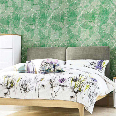 White and Green Botanical Floral Removable Wallpaper 9929| Walls By Me